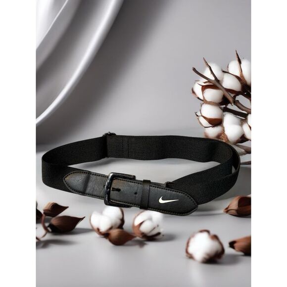 Nike Black Elastic Baseball‎ Belt with Leather Trim Classic Sports Casual Wear - Picture 1 of 9